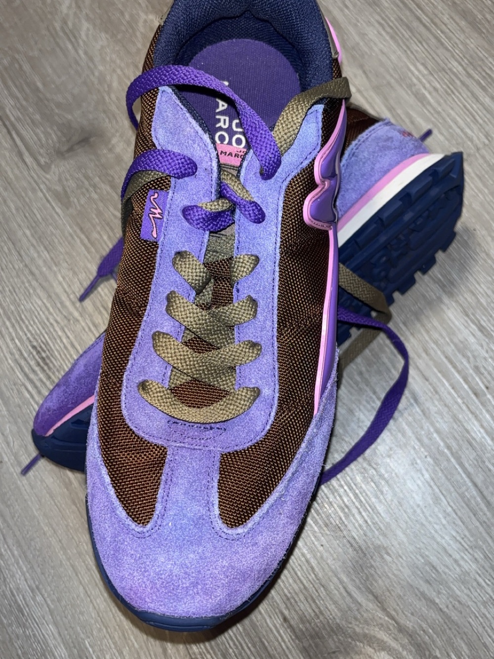 Marc Jacobs Purple and Brown Suede Mesh Sneaker with Pink Trim
